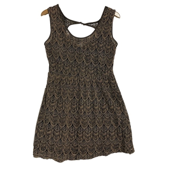 PAPILLON Womens Brown Crochet Lace Lined Mini Dress, Size Large- #315 - Picture 1 of 13
